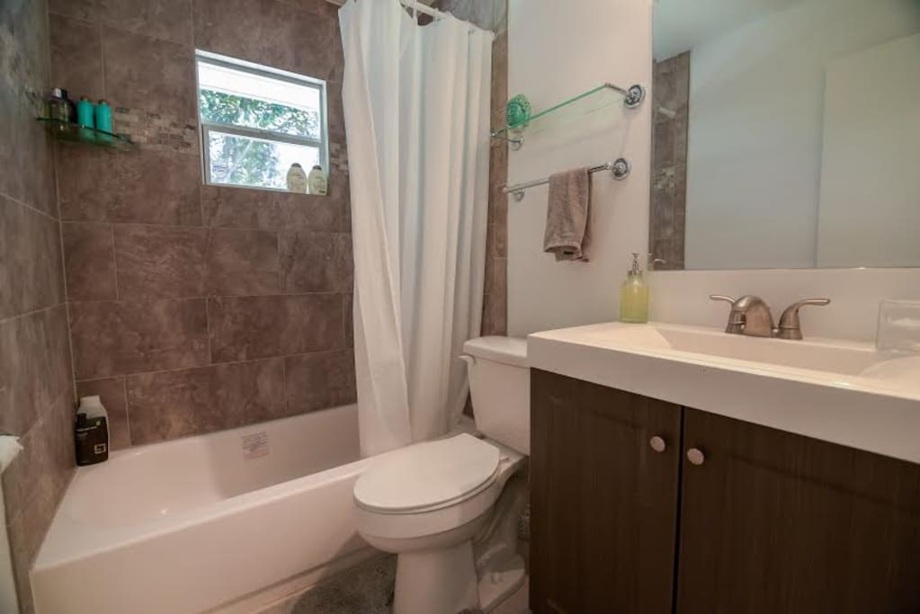The bathroom. Feel free to bring your own toiletries or to use any of those available in the shower.
