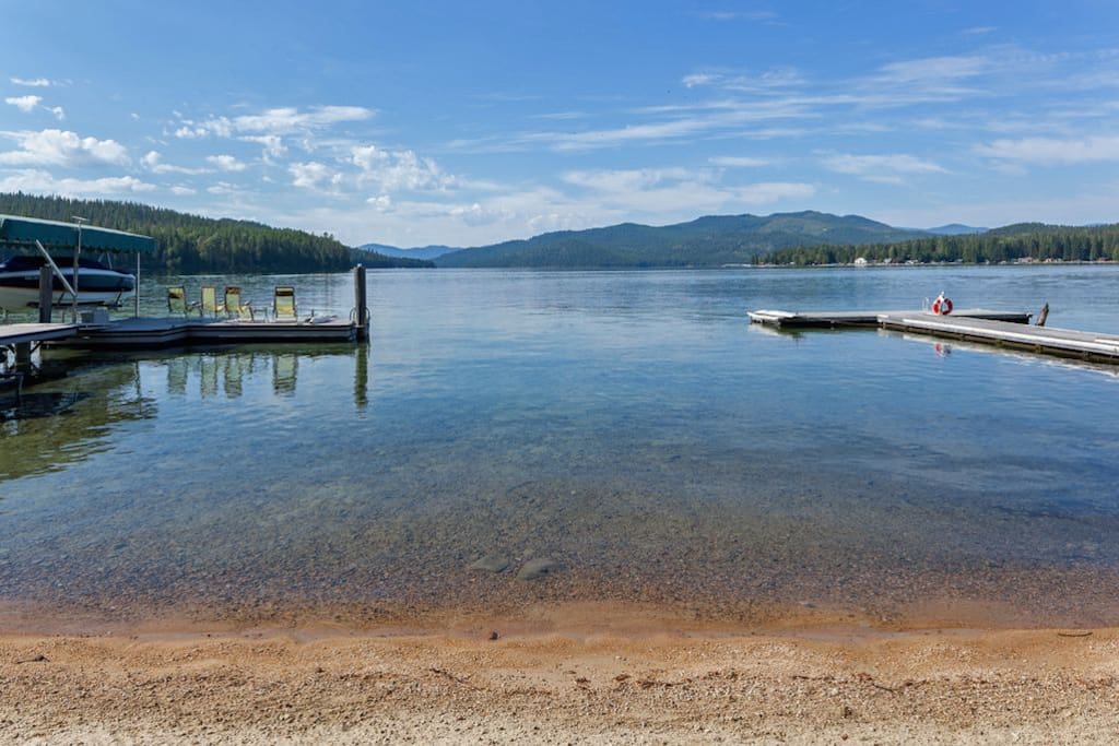 View of beautiful Priest Lake from our sandy beach.