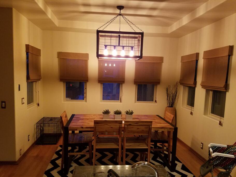 Eat in kitchen with seating for 8 and high chair available or booster seat