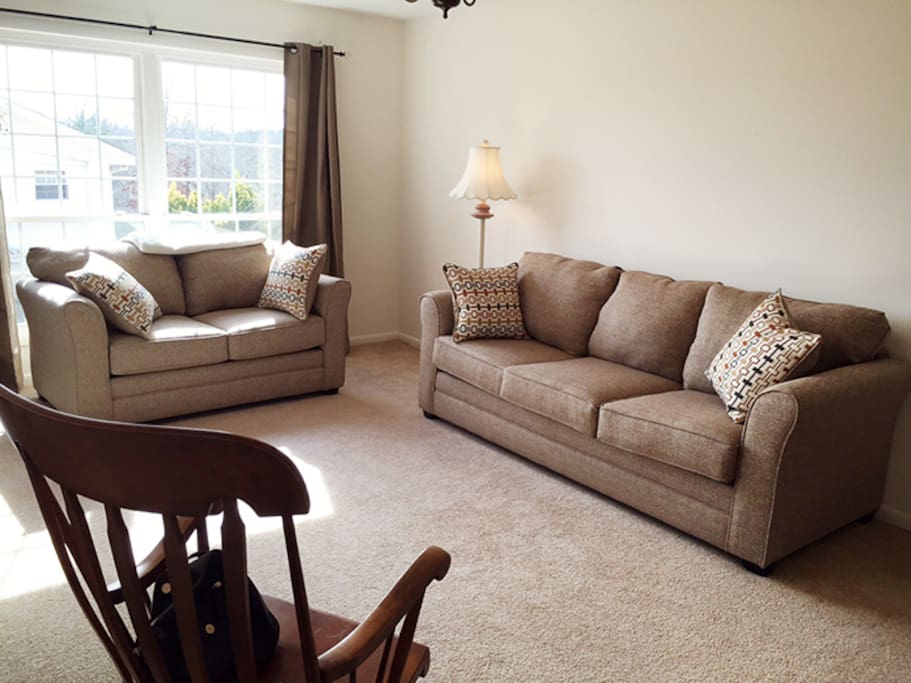 Living room with lots of sunlight and new furniture
