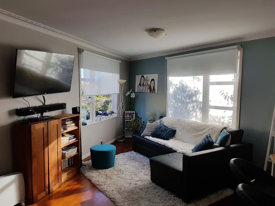 The sitting area and sofa bed