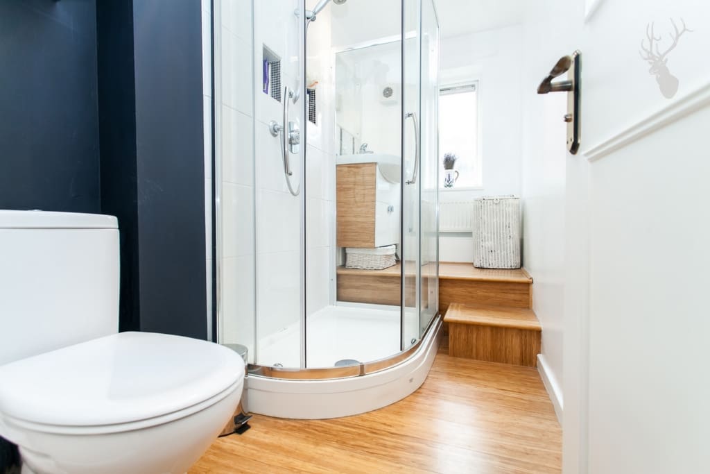 Bathroom with shower.
