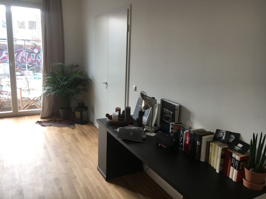 The other side of the living room. Living room and bed room have oak floors the whole apartment is heated with floor heating!