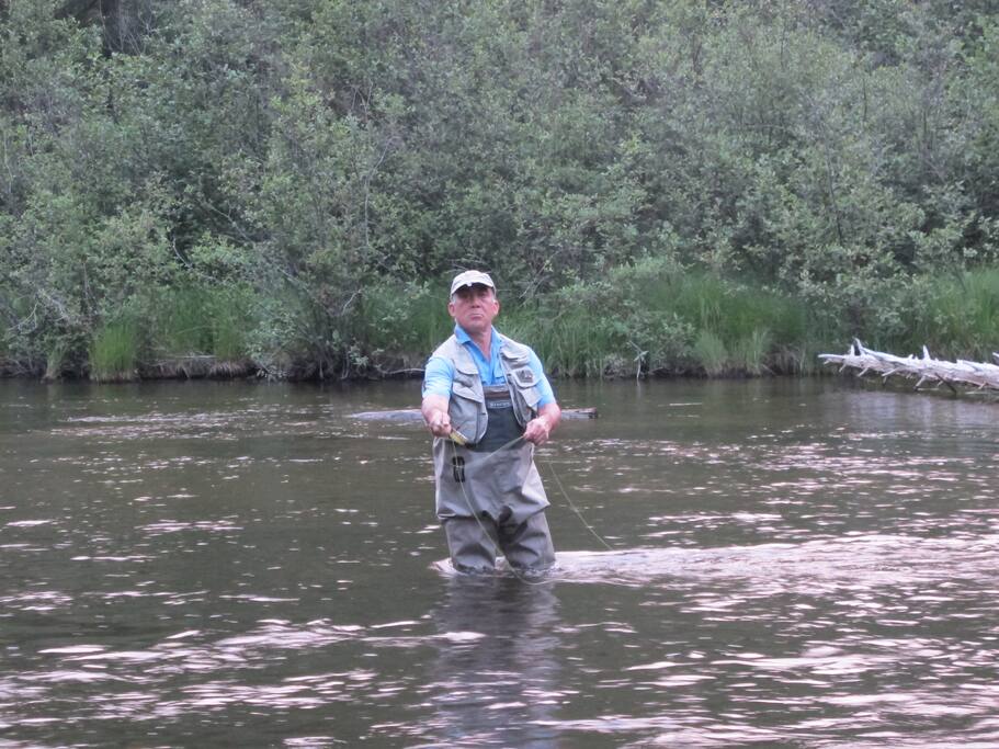 fishing in front of the house