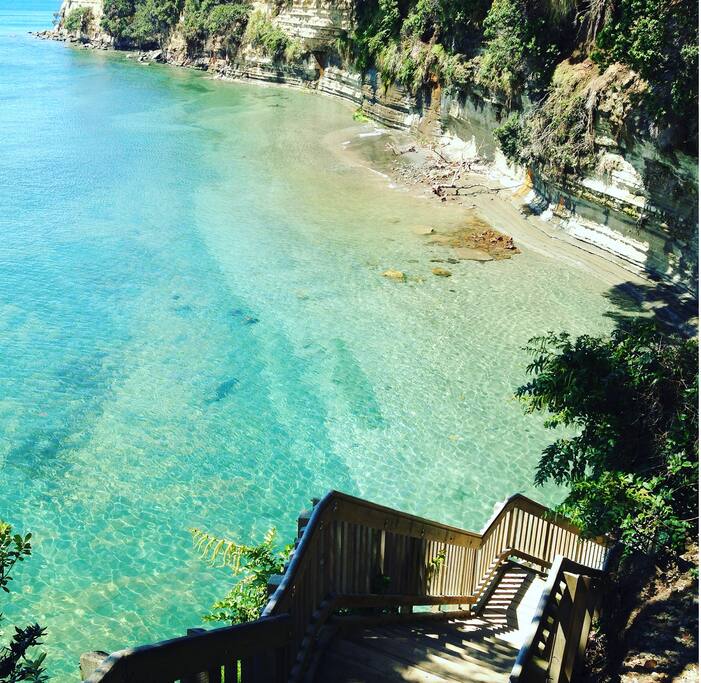 The cove at the bottom of the steps across the road from our house. A maximum 2 min walk.