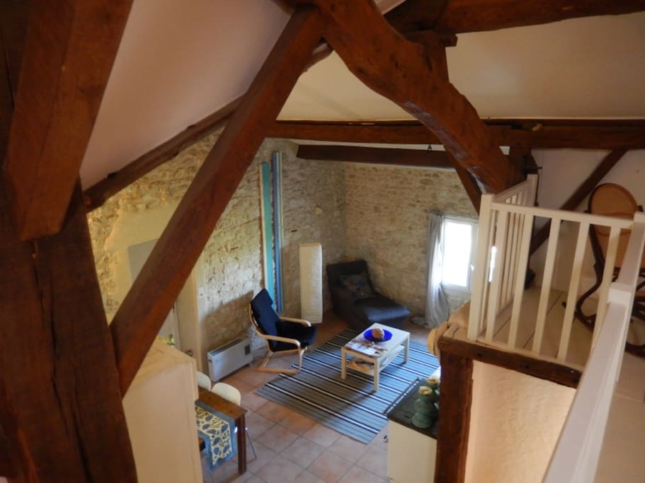 view from the mezzanine on the living room