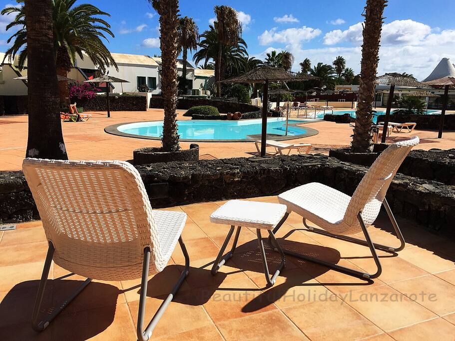 terrace with pool view