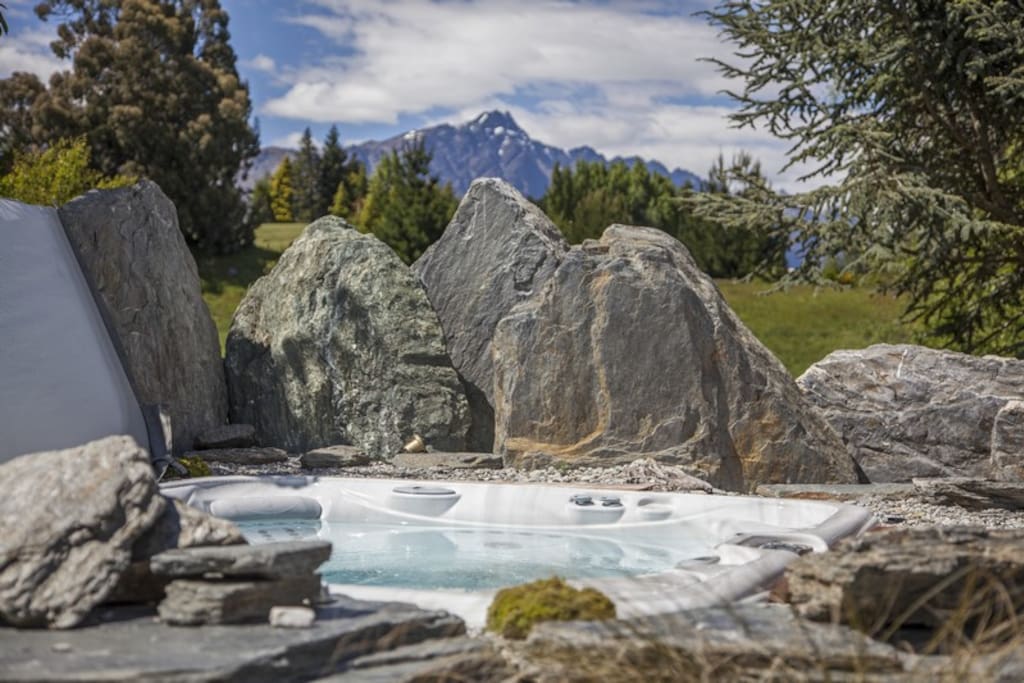 Spa with view to Remarkables Mountain range