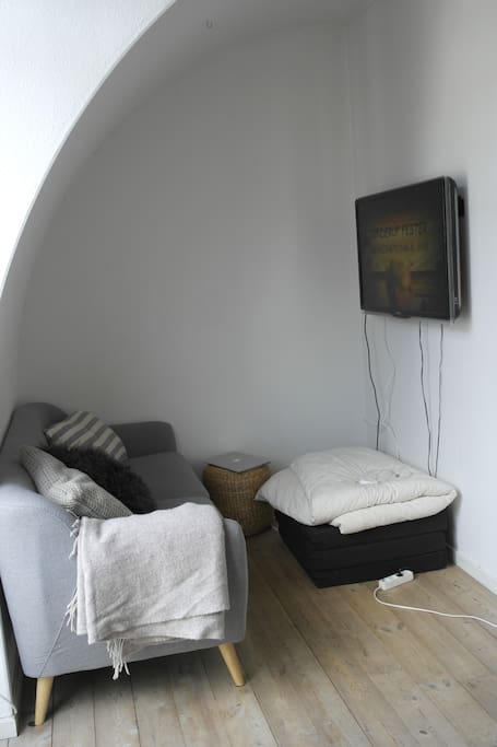 Sofa and mattress which gives ekstra sleeping areas.