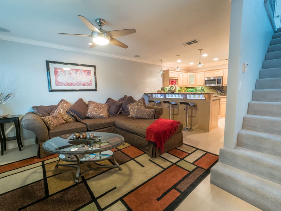 Big, Deep Cushioned couch, curl up and get ready to watch your favorite movies on the huge HD tv with surround sound. 1st view
