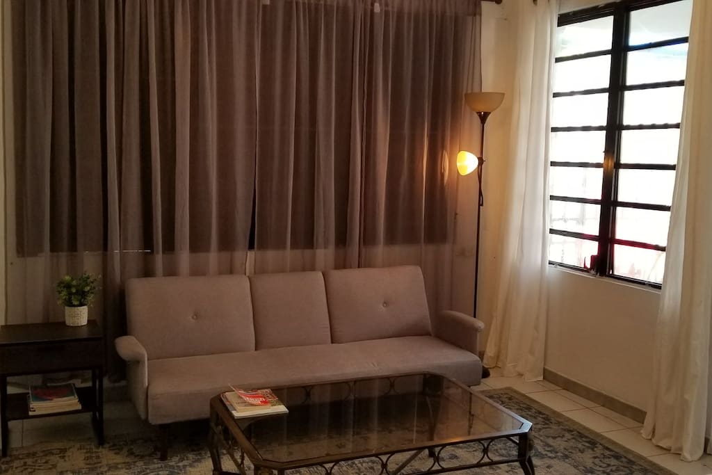 VIEW OF SITTING AREA IN MASTER ROOM. SOFA TURN INTO A SOFA BED, COMFORTABLE ENOUGH FOR ONE MORE PERSON. NICE SITTING AREA FOR YOUR LAPTOP AND WORK.