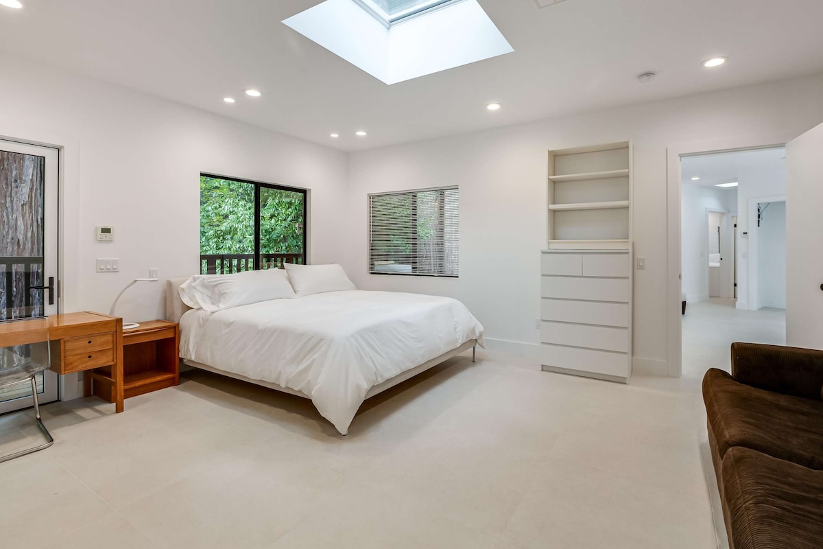 The bedroom has its own bathroom.