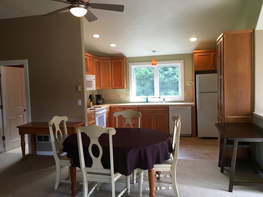 Dining seating for 4 plus a desk, if needed.