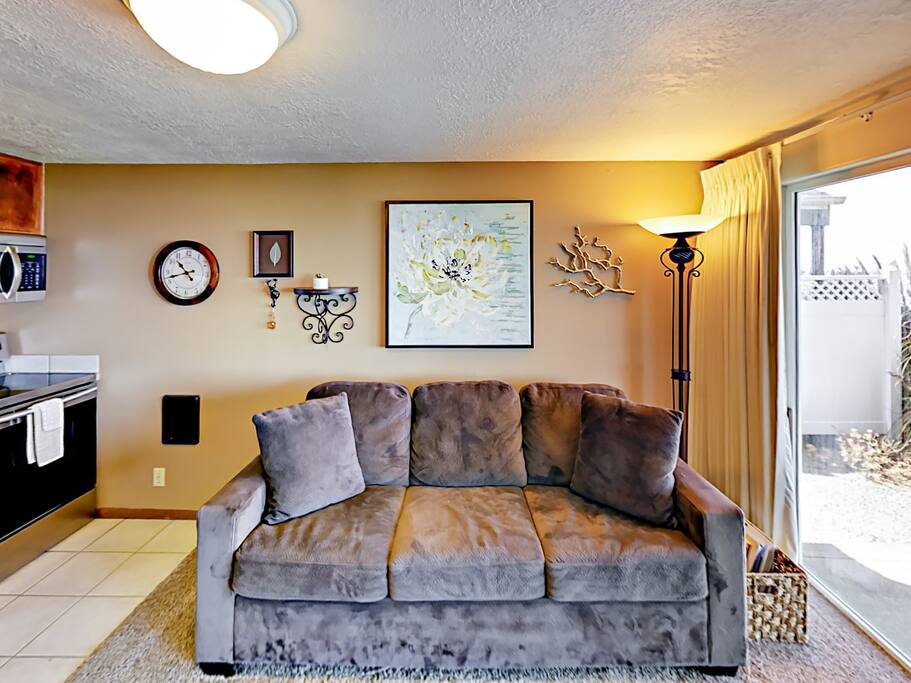 Relax on the sleeper sofa in the living room.