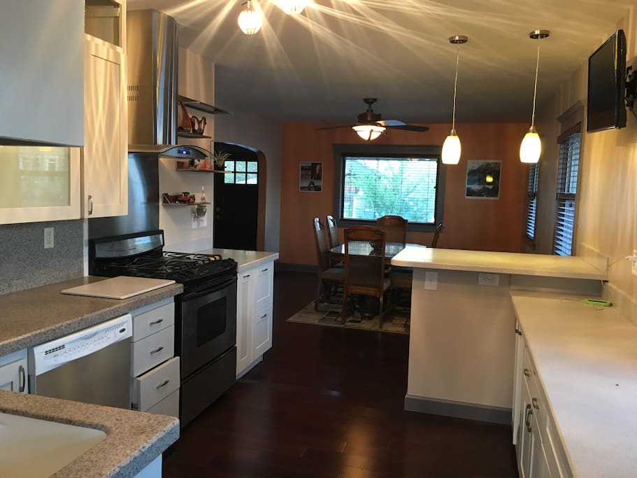 View off Kitchen and dinning room from the backyard entrance