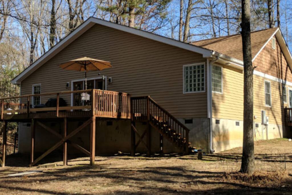 Large deck spans the back of the home. From this view you can see how big it is.