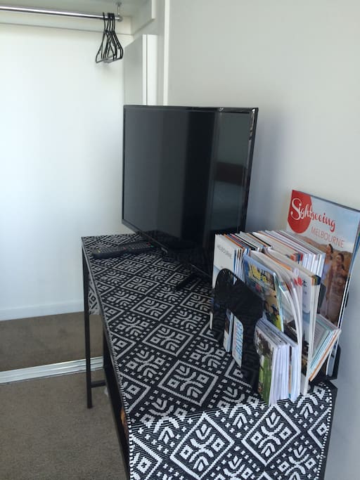 Bedroom comes with a 32" TV and ample storage space to hang your clothes