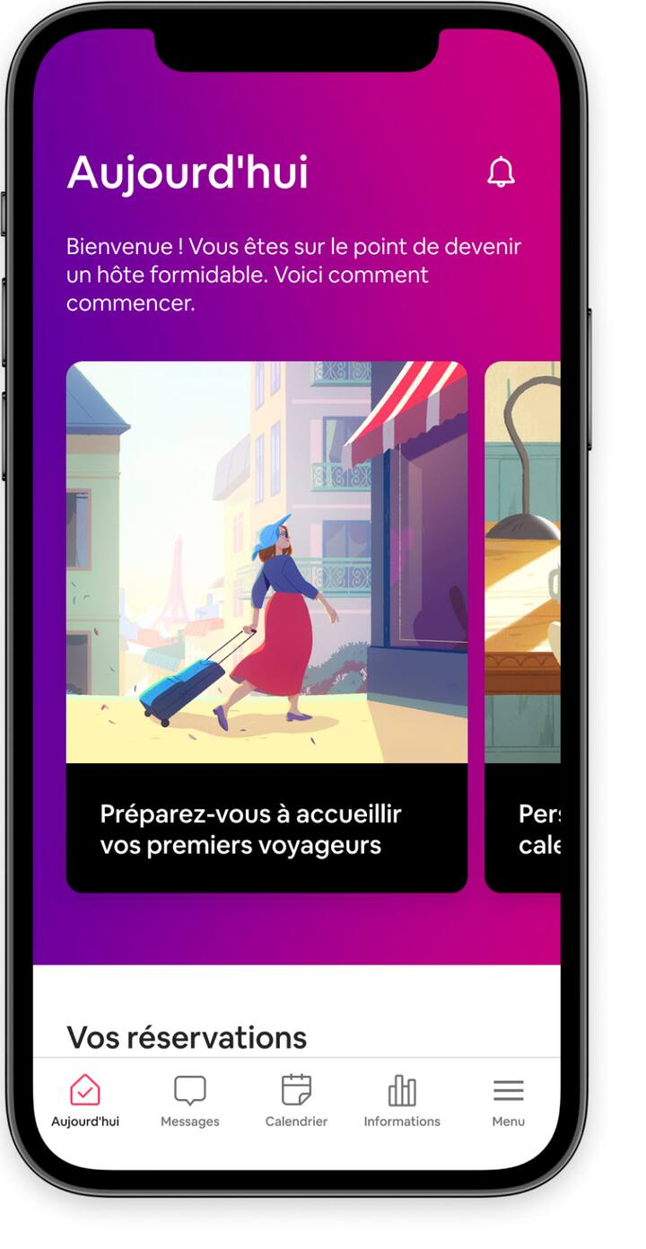 Tâches de préparation à l'accueil de voyageurs pour les nouveaux hôtes dans l'application Airbnb.