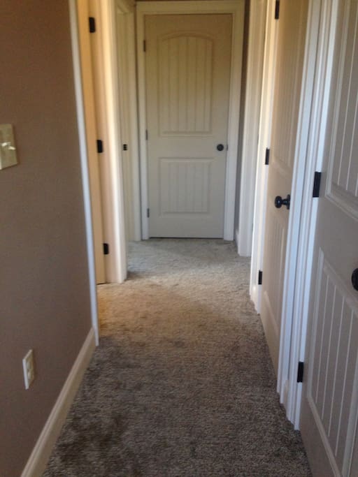 Guest bedroom and bathroom are right across the hall from each other. We use a sound machine outside of our guest room to create more privacy for guests as the upstairs bedrooms are close together.