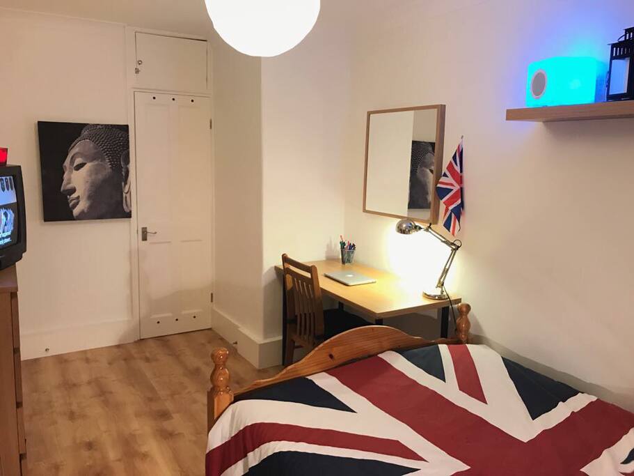 Bedroom, desk and TV