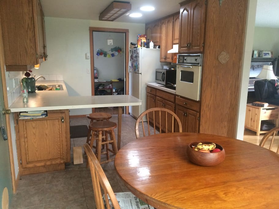 Open kitchen/dining to living room. Two sun tunnels give lots of natural light.