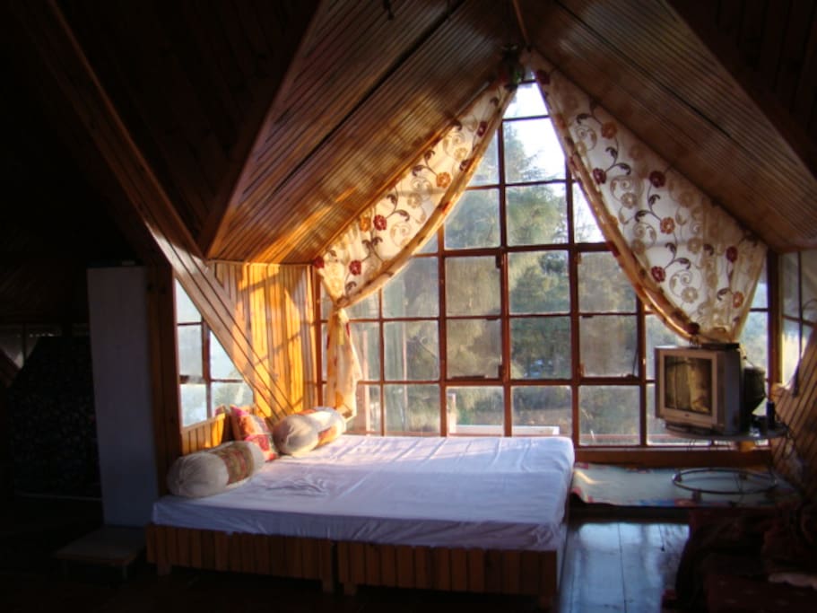 One Double bed in Bedroom of upper floor.