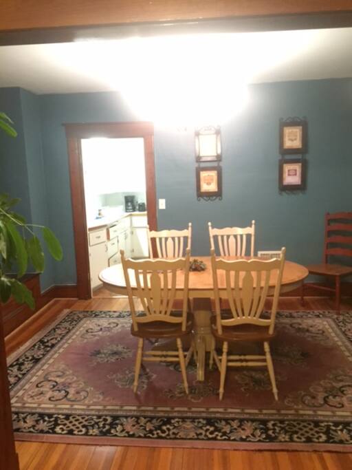 Solid birch table with 6 matching side chairs. Additional chairs available.