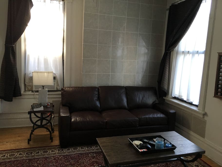 Fully furnished living room with great natural light.