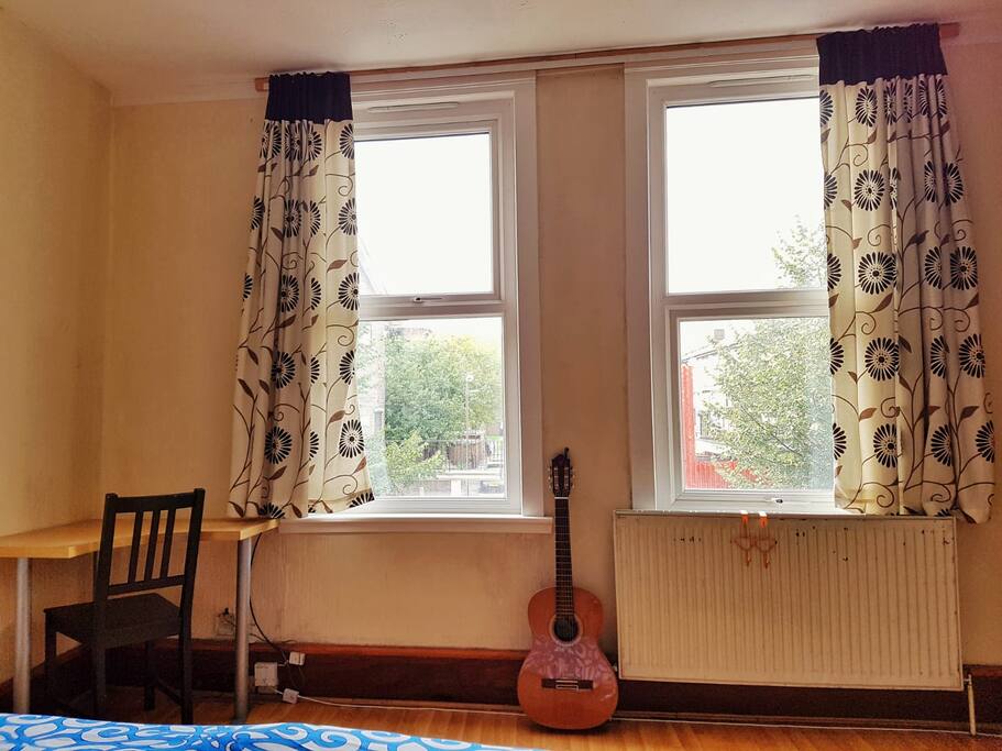 We have added a single bed there where the guitar is, so if two guests don`t want to share the same king-size bed we have an extra single bed in the same room