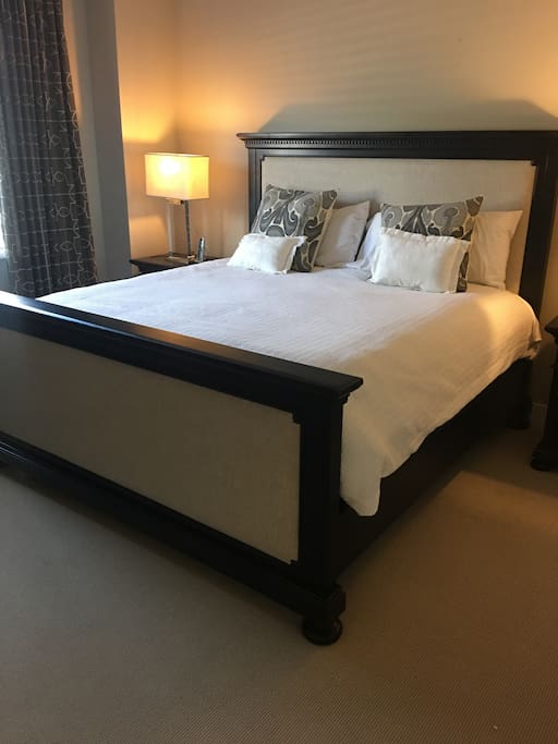 Large King Restoration Hardware bed and pottery barn bedding