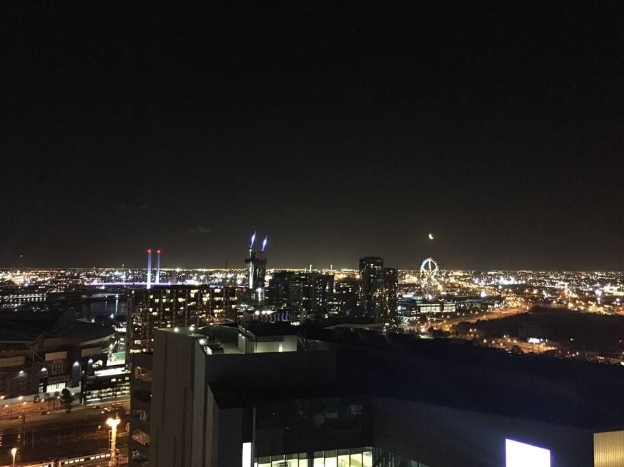 Panoramic View to Melbourne Eye with Regular Fireworks
