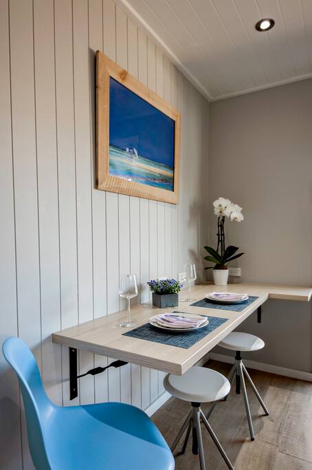Eating and work space with Google Home Mini and USB charge ports