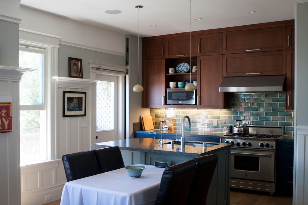 Dining table adjacent to the kitchen.