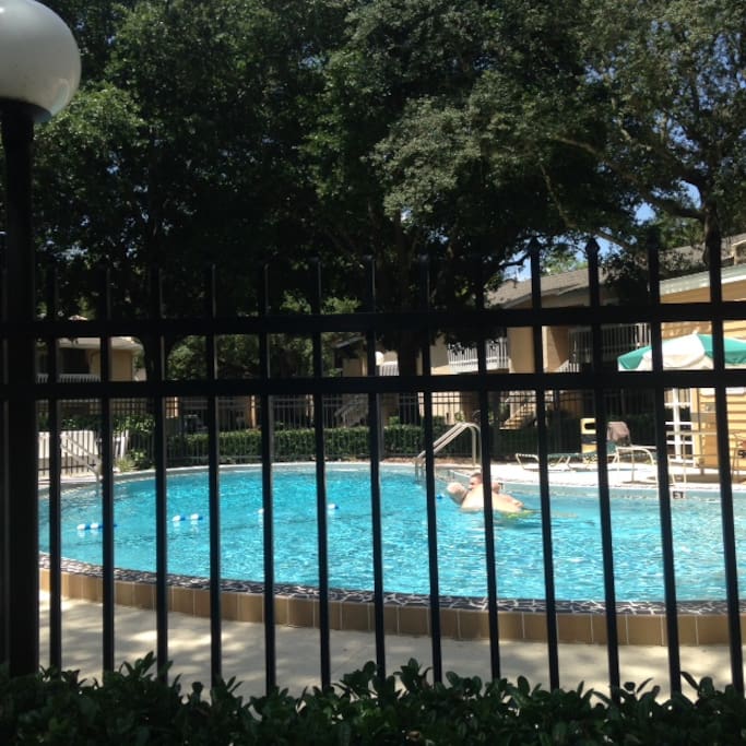 Safe enclosed pool aea next to club house. No life guard on duty