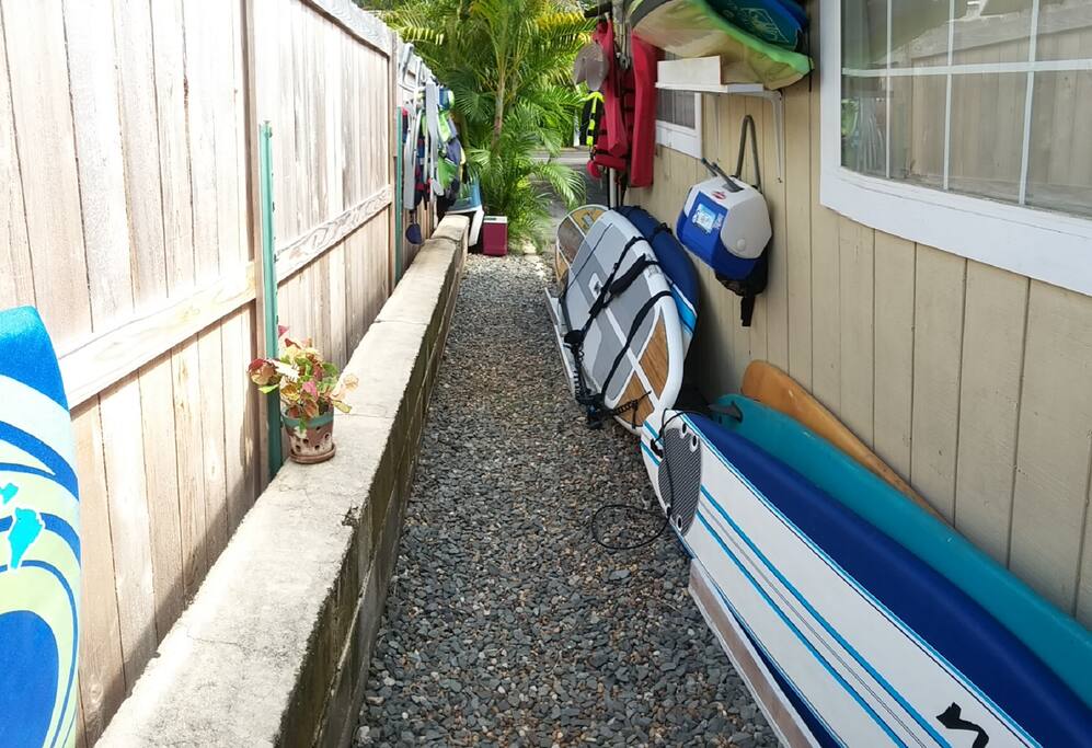 Stand up Paddle boards, surf boards and boy boards.
