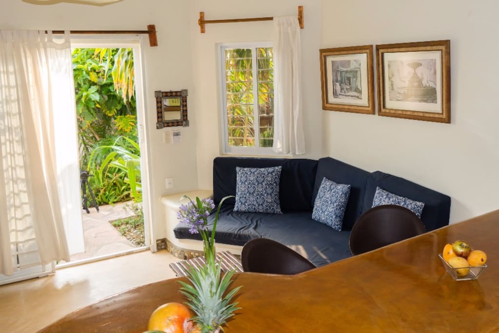 Living room with fan and TV