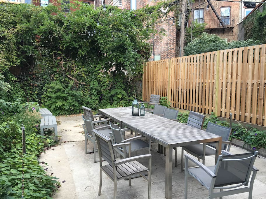 Private garden in secluded backyard.