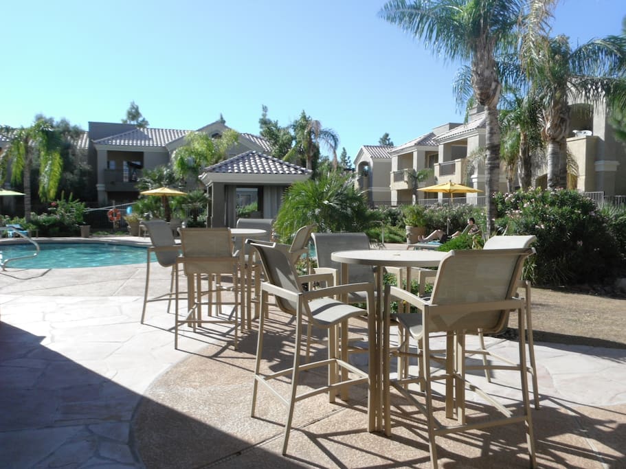 Lots of seating with loungers and tables