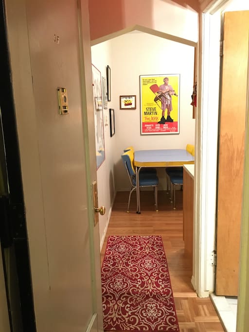 Entrance is on the third floor of a five story walk up.