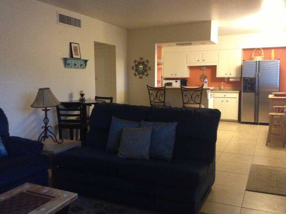 View from living room to kitchen