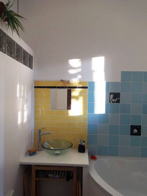 Salle de bain colorée