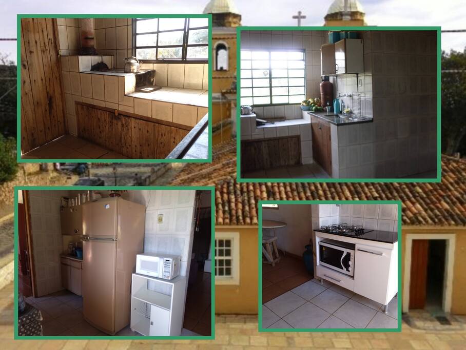 Cozinha (cooktop, forno, fogão a lenha, geladeira, microondas, todos os utensílios)