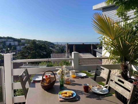 House with valley and sea view in the distance