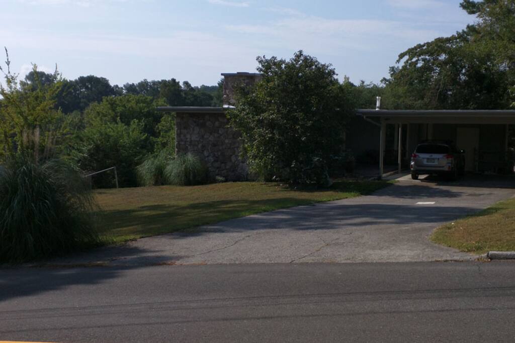 View of the house form the street. I picked the house for the Frank Loyd Wright feel of the house