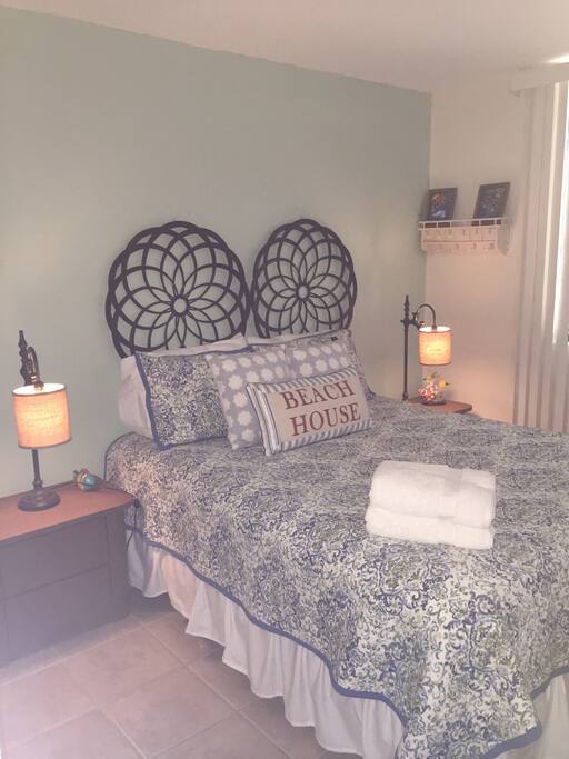 Queen bed with memory-top mattress
