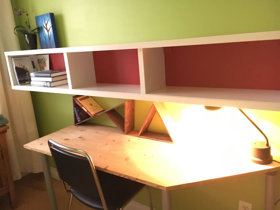 Desk, desk lamp, and a few books of poetry and short stories in case you spend some quiet time ...