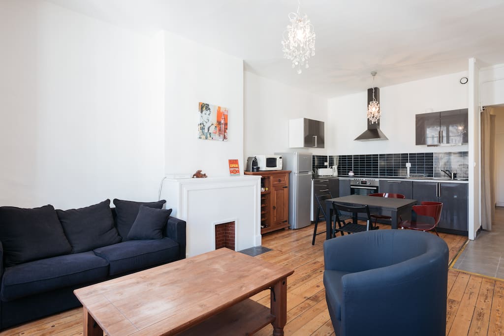 Kitchen open to the living room.