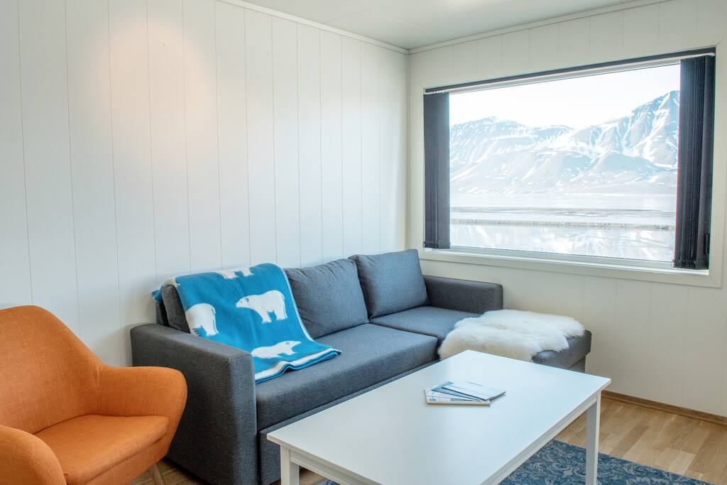 Living room with pullout sofa and a great view