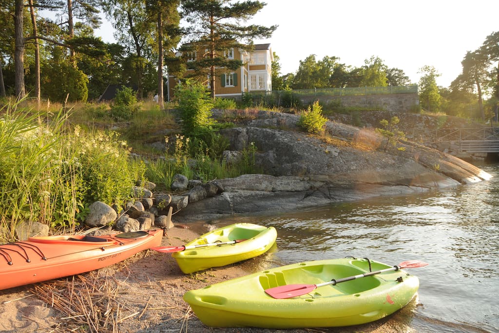 Our beach with kayaks