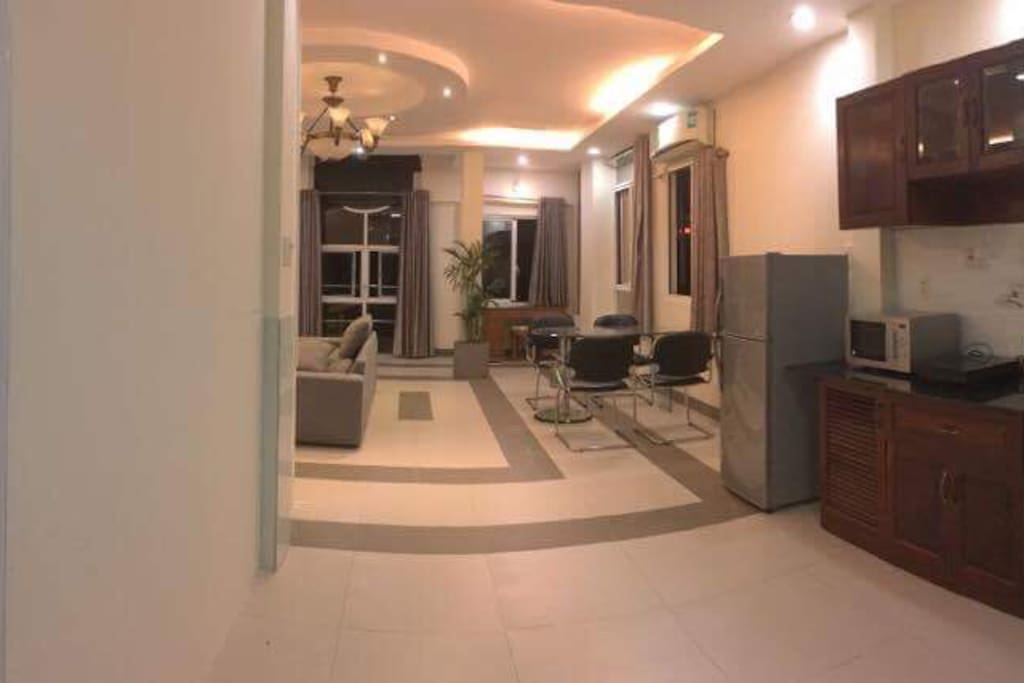 Spacious living room with city views
